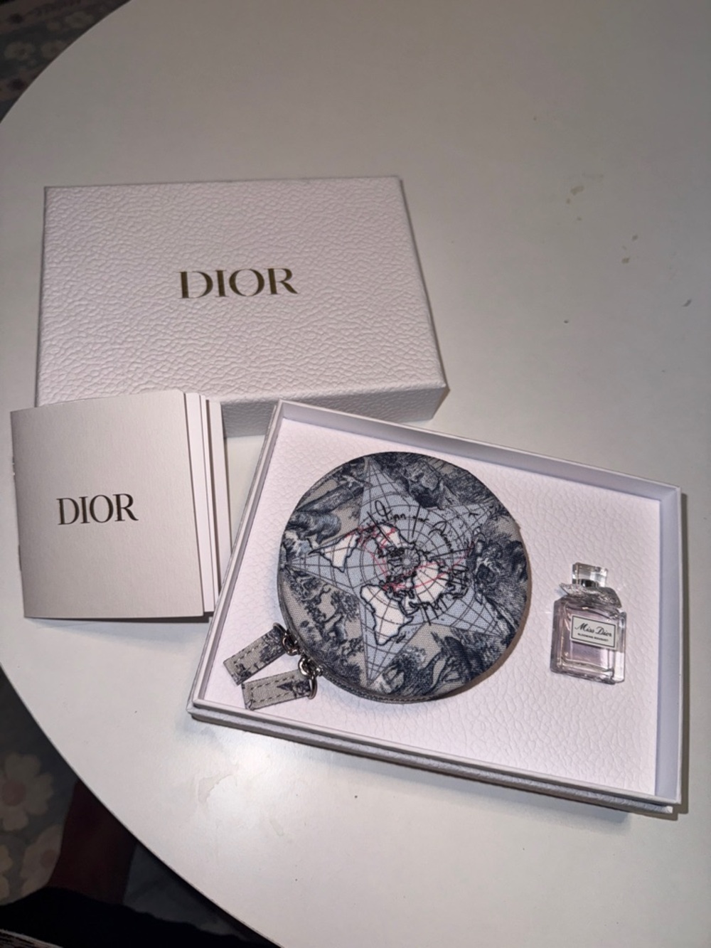 Dior Round Toile de Jouy Map Jewelry Case & Miss Dior Eau de Toilette 5ml Mini